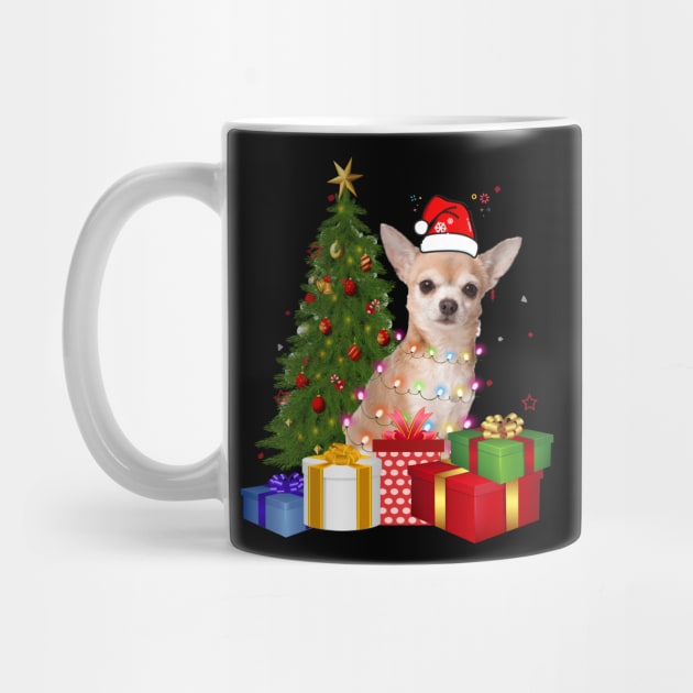 Chihuahua Christmas Tree Santa Hat Funny Xmas Gift Dog T-Shirt by CoolTees